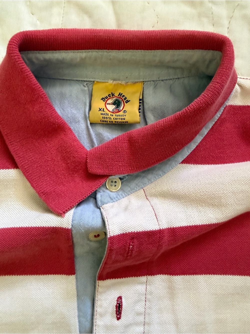 Duck Head Red and White Striped Polo